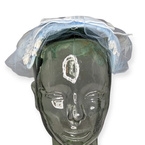 Vintage Light Blue with Feathers & Net Pinch Hat - Picture 2 of 9